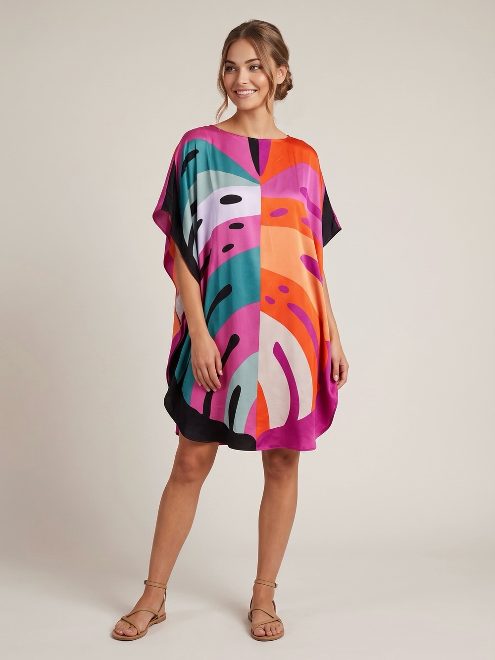 🌻NEW w/tag Trina Turk Colorful Silk Global Caftan Dress Tunic Resort Size M